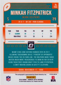 2018 Donruss Optic - Rookies Autographs Bronze #103 Minkah Fitzpatrick Back