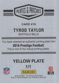 2016 Panini Plates & Patches - 2016 Prestige Printing Plates Yellow #19 Tyrod Taylor Back