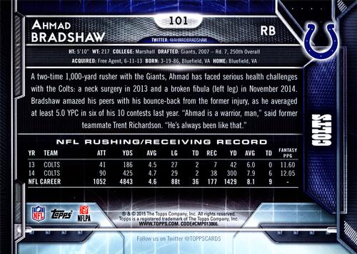 2015 Topps 5x7 - Red 5x7 #101 Ahmad Bradshaw Back