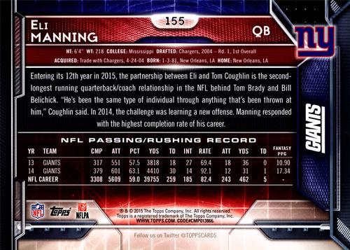 2015 Topps 5x7 - Red 5x7 #155 Eli Manning Back