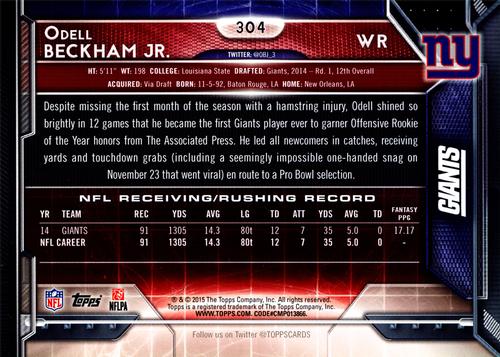2015 Topps 5x7 - Red 5x7 #304 Odell Beckham Jr. Back