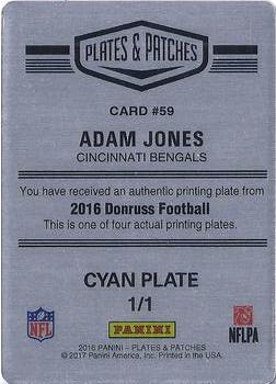 2016 Panini Plates & Patches - 2016 Donruss Printing Plates Cyan #59 Adam Jones Back