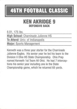 2003 Big 33 Ohio High School #NNO Ken Akridge Back