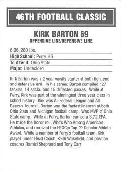2003 Big 33 Ohio High School #NNO Kirk Barton Back