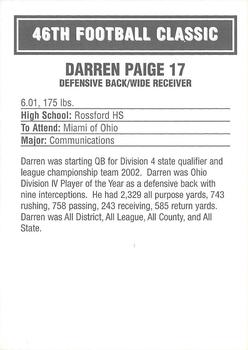 2003 Big 33 Ohio High School #NNO Darren Paige Back