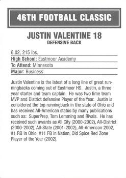 2003 Big 33 Ohio High School #NNO Justin Valentine Back
