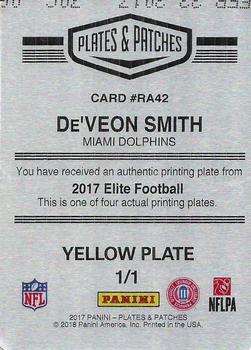2017 Donruss Elite - Plates and Patches Elite Rookie Autographs Printing Plates Yellow #42 De'Veon Smith Back