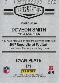 2017 Panini Plates & Patches - 2017 Panini Unparalleled Printing Plate Cyan #210 De'Veon Smith Back