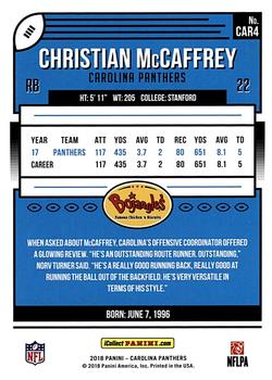 2018 Donruss Carolina Panthers #CAR4 Christian McCaffrey Back