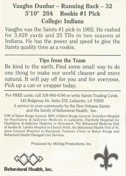 1992 McDag New Orleans Saints #NNO Vaughn Dunbar Back