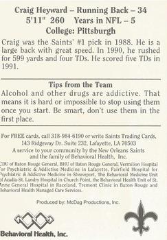 1992 McDag New Orleans Saints #NNO Craig Heyward Back