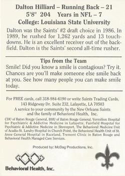 1992 McDag New Orleans Saints #NNO Dalton Hilliard Back