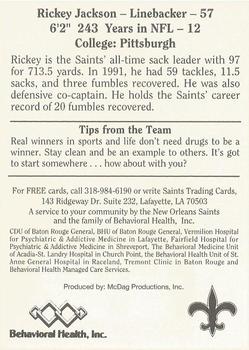 1992 McDag New Orleans Saints #NNO Rickey Jackson Back