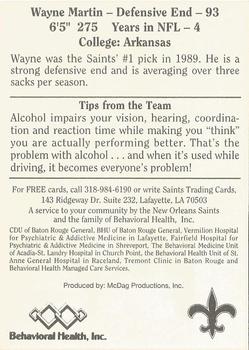 1992 McDag New Orleans Saints #NNO Wayne Martin Back