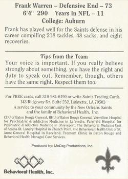 1992 McDag New Orleans Saints #NNO Frank Warren Back