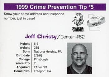 1999 Minnesota Vikings Police #5 Jeff Christy Back