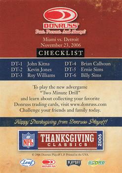 2006 Donruss Thanksgiving Classics Detroit Lions #NNO Detroit Lions Cover Card Back