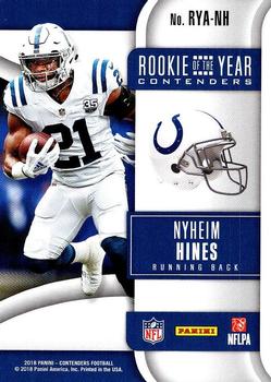 2018 Panini Contenders - Rookie of the Year Contenders #RYA-NH Nyheim Hines Back