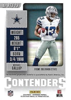 2018 Panini Contenders - Rookie Ticket Swatches #RTS-26 Michael Gallup Back