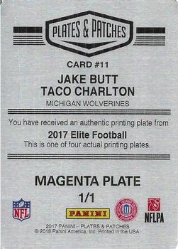 2017 Donruss Elite - Plates and Patches Elite College Ties Printing Plates Magenta #11 Jake Butt / Taco Charlton Back