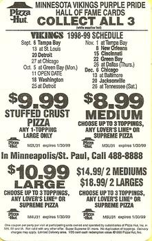 1998 Pizza Hut Minnesota Vikings Purple Pride Hall of Fame #NNO Paul Krause Back