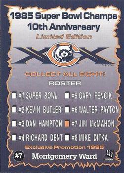 1995 Montgomery Ward Chicago Bears Super Bowl XX 10-Year Anniversary #7 Jim McMahon Back