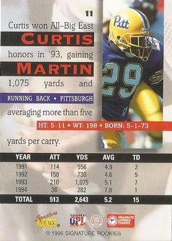 1996 Signature Rookies Auto-Bilia - Club Set #11 Curtis Martin Back