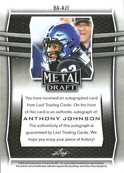 2019 Leaf Metal Draft #BA-AJ1 Anthony Johnson Back