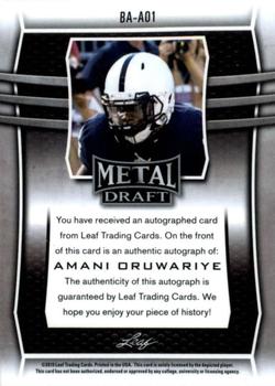 2019 Leaf Metal Draft #BA-AO1 Amani Oruwariye Back