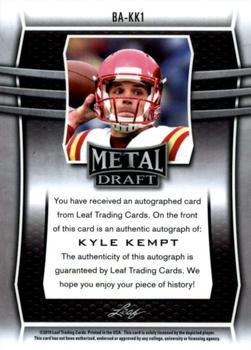 2019 Leaf Metal Draft #BA-KK1 Kyle Kempt Back