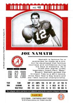 2019 Panini Contenders Draft Picks Collegiate #48 Joe Namath Back