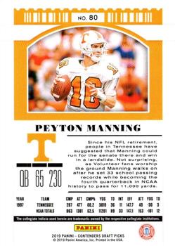 2019 Panini Contenders Draft Picks Collegiate #80 Peyton Manning Back
