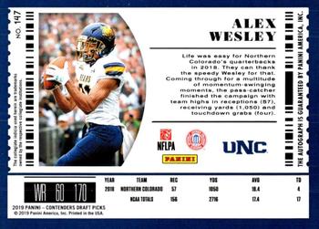 2019 Panini Contenders Draft Picks Collegiate #147 Alex Wesley Back
