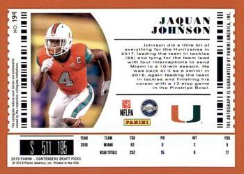 2019 Panini Contenders Draft Picks Collegiate #194 Jaquan Johnson Back