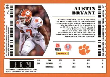 2019 Panini Contenders Draft Picks Collegiate #196 Austin Bryant Back