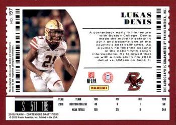 2019 Panini Contenders Draft Picks Collegiate #197 Lukas Denis Back