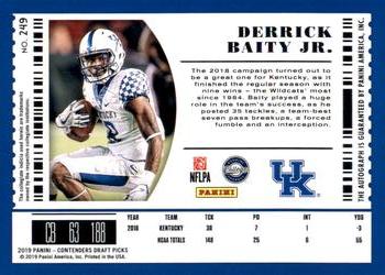 2019 Panini Contenders Draft Picks Collegiate #249 Derrick Baity Jr. Back