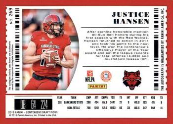 2019 Panini Contenders Draft Picks Collegiate #269 Justice Hansen Back