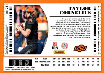 2019 Panini Contenders Draft Picks Collegiate #281 Taylor Cornelius Back