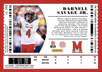 2019 Panini Contenders Draft Picks Collegiate #300 Darnell Savage Jr. Back