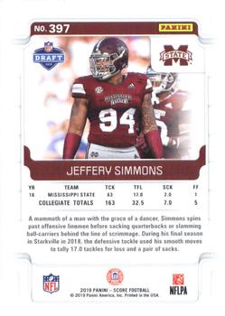 2019 Score #397 Jeffery Simmons Back