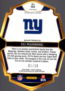2018 Panini Select - Gold Prizm #186 Eli Manning Back
