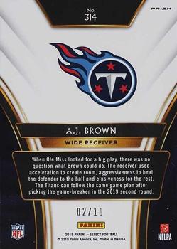 2018 Panini Select - 2019 XRC Gold Prizm Redemption #314 A.J. Brown Back