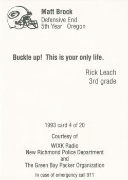 1993 Green Bay Packers Police - WIXK Radio,New Richmond Police Department #4 Matt Brock Back