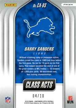 2018 Panini Contenders Optic - Class Acts Gold #CA-BS Barry Sanders Back