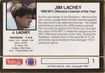 1991 Action Packed NFLPA/MDA Awards #1 Jim Lachey Back