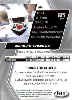 2019 SAGE HIT - Autographs #A44 Marquis Young Back