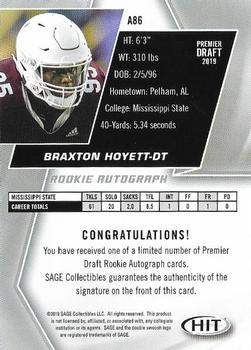 2019 SAGE HIT - Autographs #A86 Braxton Hoyett Back
