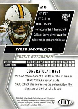 2019 SAGE HIT - Autographs #A108 Tyree Mayfield Back