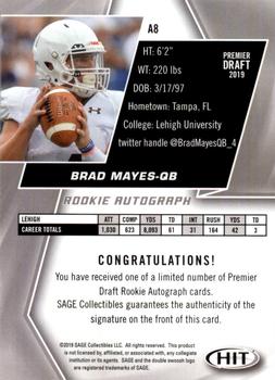 2019 SAGE HIT - Autographs Red #A8 Brad Mayes Back